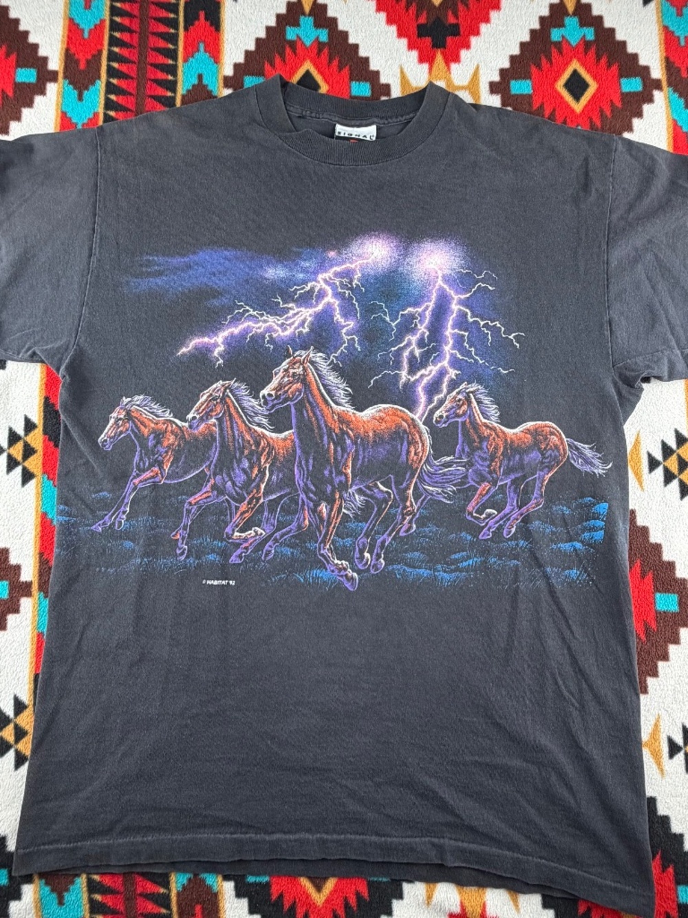 Vintage 1992 Lightning Horses Graphic T-Shirt Single Stitch Large